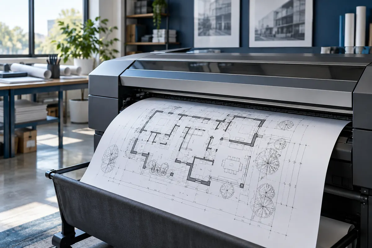 Plotter μεγάλου πλάτους τυπώνει αρχιτεκτονικό σχέδιο